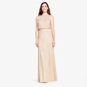 Adrianna Papell - ART DECO BEADED DRESS WITH HALTER NECKLINE IN CHAMPAGNE GOLD
